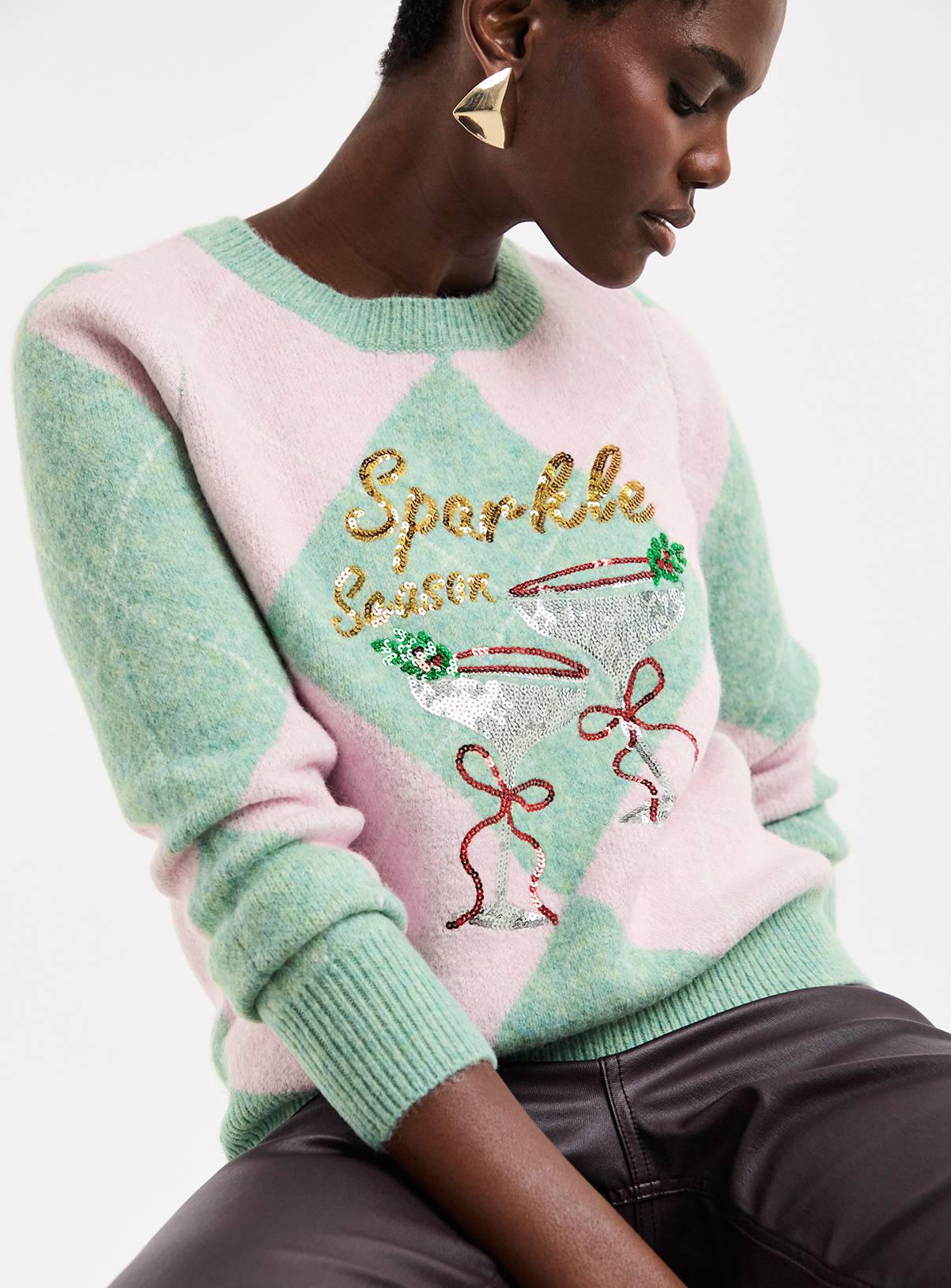 JD WILLIAMS Sparkle Season Argyle Jumper 28-30 - Image 1